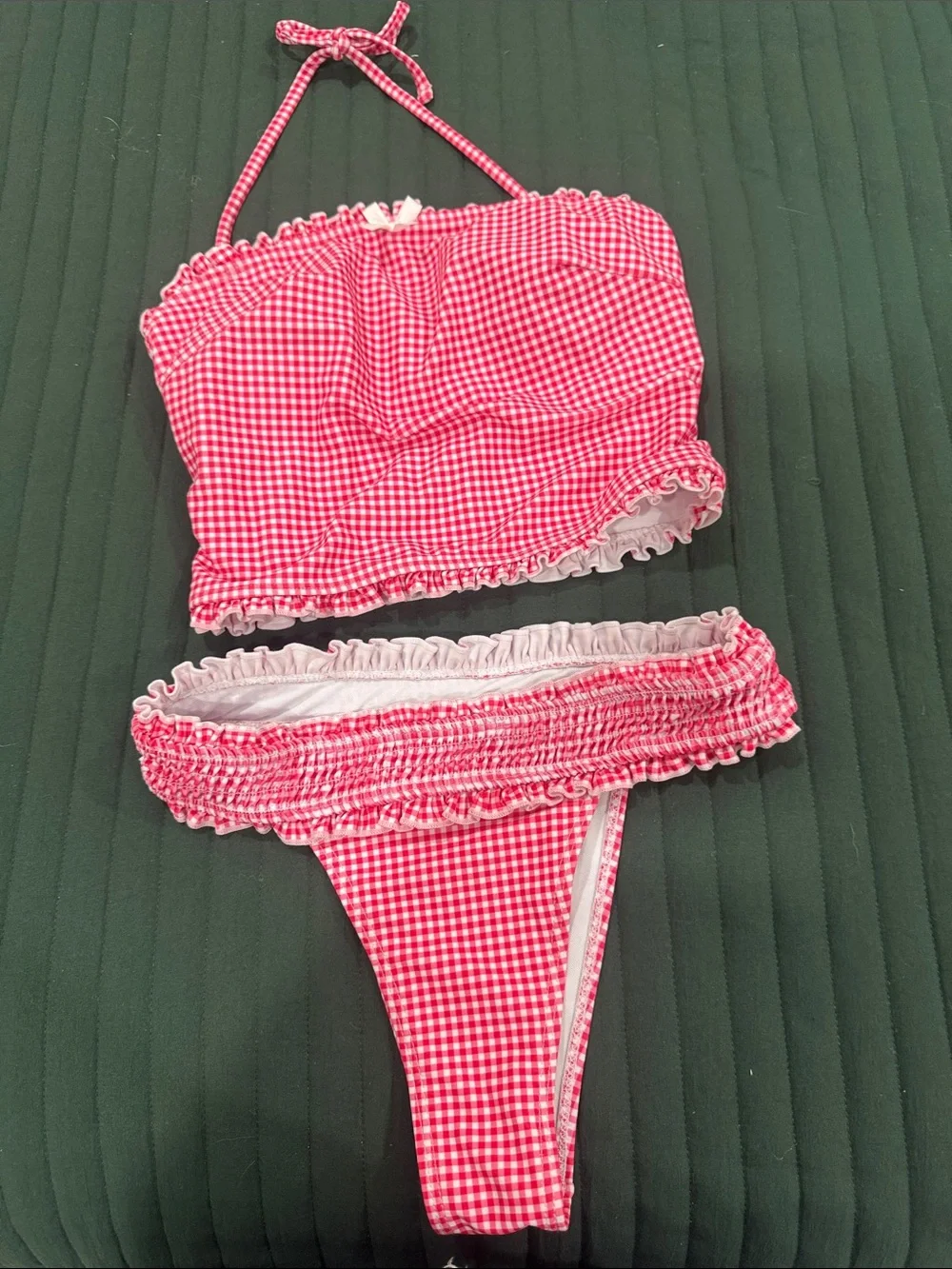 SHEIN Red and White Gingham Ruffle Bikini Set small - Picture 1 of 5